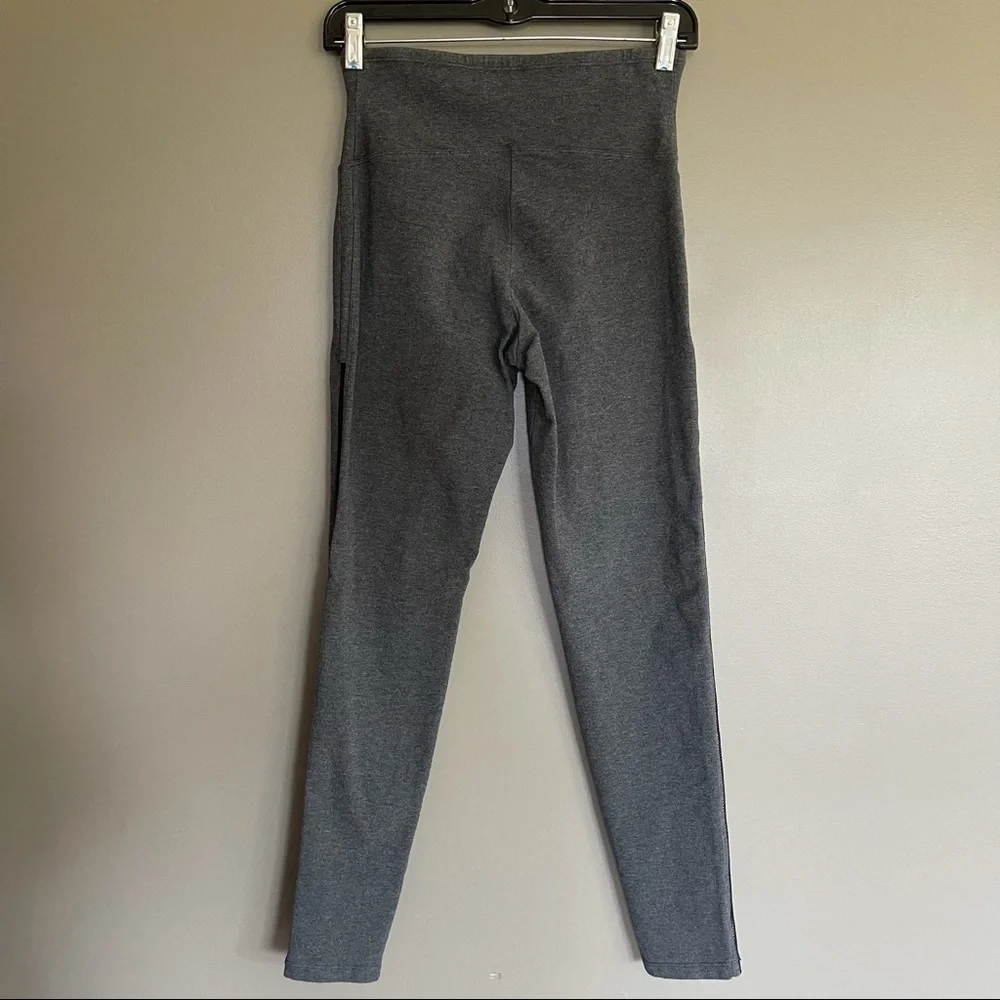 High Waisted Heather Gray Leggings with‎ Mesh Side Stripe Detail Slim Fit Active